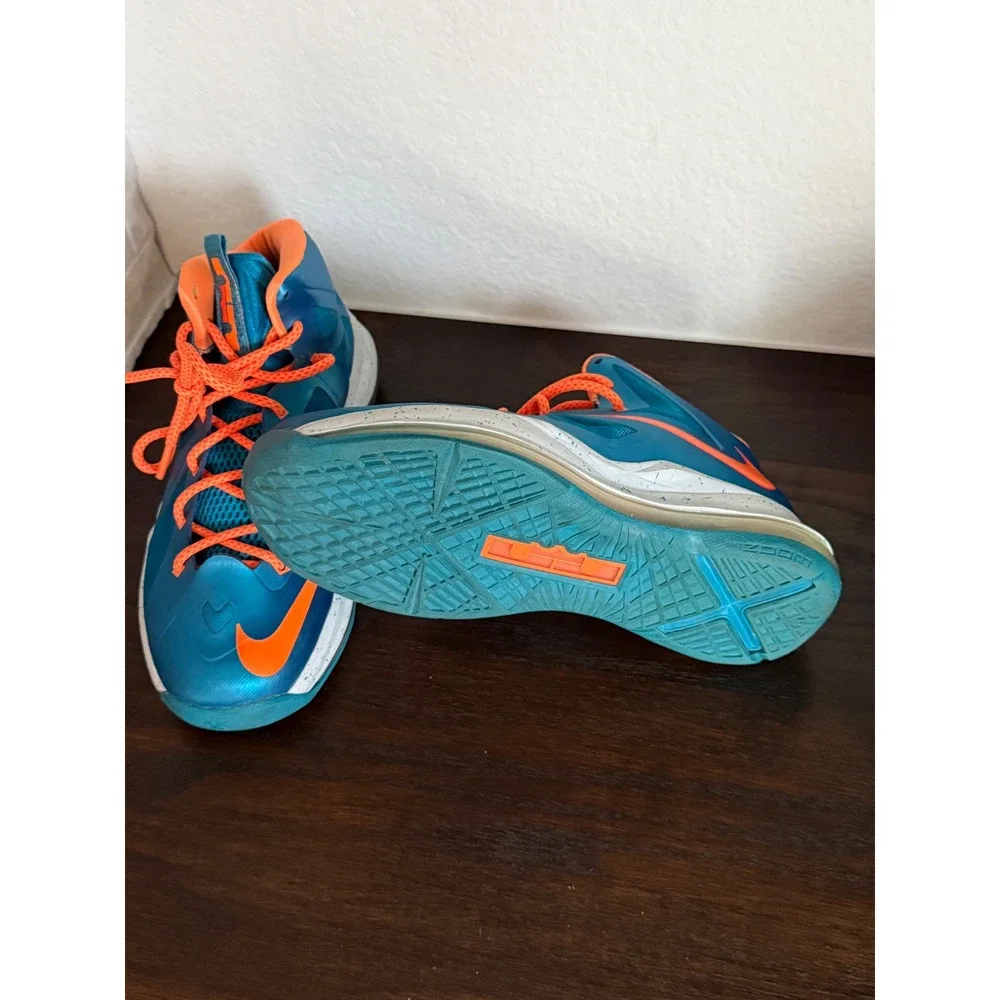 Nike LeBron 10 GS Windchill Blue Diamond Orange Kids Size 6Y